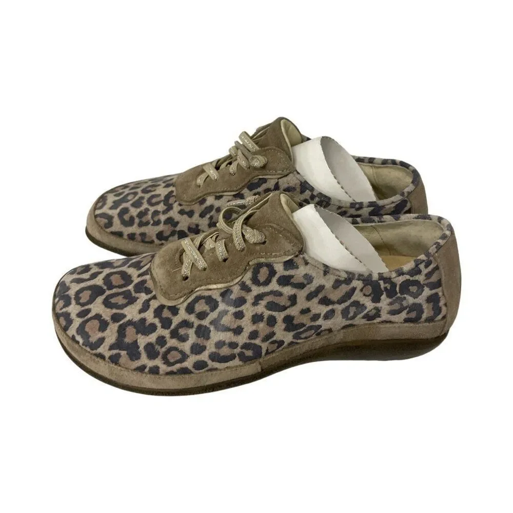Naot Womens Sneaker Shoes EU 37 US 6 Brown Black Leopard Print Lace Up NWOB
